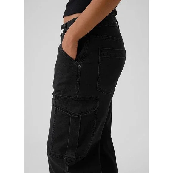 NWT Gap Mid Rise '90s Loose Cargo Jeans Washed Blk Grunge Baggy Skater Sz 33 16 - Picture 4 of 16